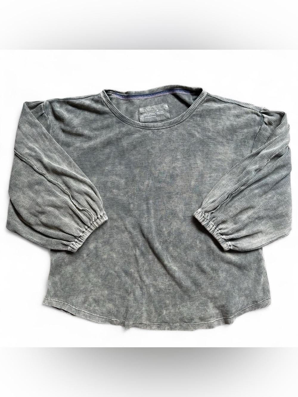 Anthropologie Pilcro Green Mineral Wash Waffle Knit Balloon Sleeve Top